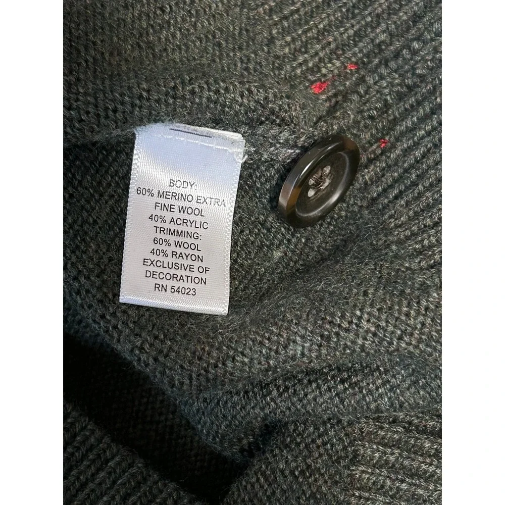 Banana Republic Heritage Merino Wool Sweater M Green Quarter Button Elbow Patch